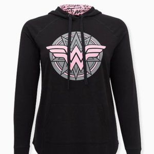 BREAST CANCER AWARENESS - WONDER WOMAN PINK & BLACK TERRY ACTIVE HOODIE